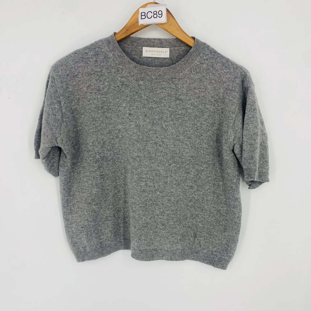 Bianco & Blu Women's Large Wool Cashmere Silk Blend Gray Boxy Sweater Italy